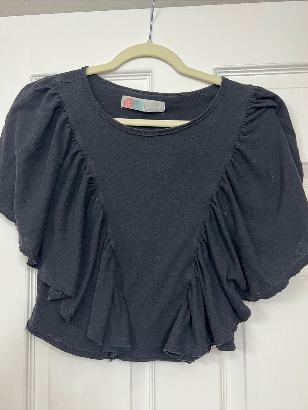Free People Beach Women's Black Ruffle Sleeve Top